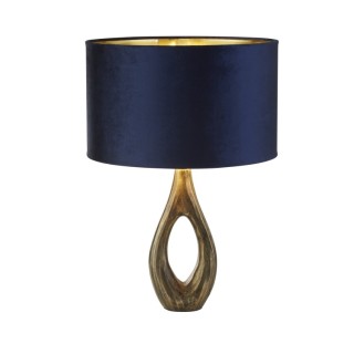 Lampe à poser pied Laiton antique, Abatjour velours bleu marine E27 60w max Haut 46cm Diam 40cm BUCKLOW