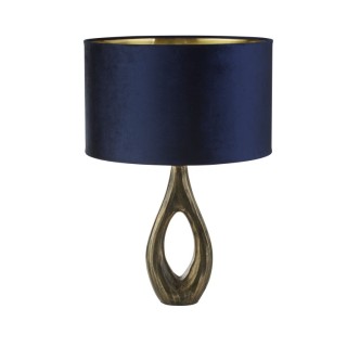 Lampe à poser pied Laiton antique, Abatjour velours bleu marine E27 60w max Haut 46cm Diam 40cm BUCKLOW