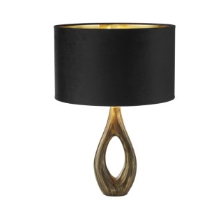 Lampe à poser pied Laiton antique, Abatjour velours Noir E27 60w max Haut 46cm Diam 40cm BUCKLOW