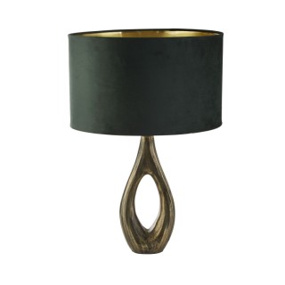 Lampe à poser pied Laiton antique, Abatjour velours Vert E27 60w max Haut 46cm Diam 40cm BUCKLOW