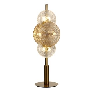 Lampe à poser metal Bronze, abatjour disque diffuseur clair et ambré G9 6x33w Haut 66cm Diam 20cm WAGON WHEEL 6Lt