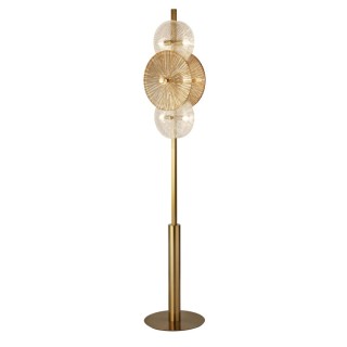 Lampadaire metal Bronze, abatjour disque diffuseur clair et ambré G9 6x33w Haut 151cm Diam 30cm WAGON WHEEL 6Lt