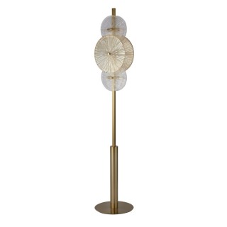 Lampadaire metal Bronze, abatjour disque diffuseur clair et ambré G9 6x33w Haut 151cm Diam 30cm WAGON WHEEL 6Lt