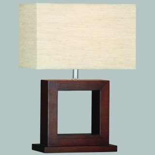 Lampe à poser Cadre Bois foncé Carré avec Abatjour Lin beige, E27 60w Haut 42cm Larg 18cm CALVEN