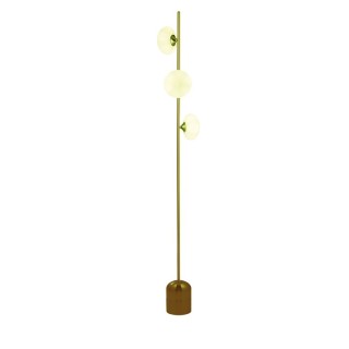 Lampadaire metal doré avec sphere diffuseur verre opale ovale G9 3x33w Haut 170.5cm Diam 23cm PEBBLE 3LT