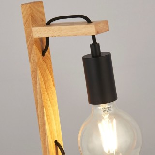 Lampe à poser noir et bois de frêne E27 max 60w avec cordon d'alimentation Haut 42.5 cm WOODY 1LT