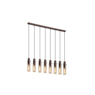 Suspension bar 8L Metal Moka avec verre fumé ambré, E27 Testube max 8X60w Long 110cm Haut 1m20 SWEDEN II