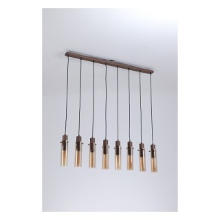 Suspension bar 8L Metal Moka avec verre fumé ambré, E27 Testube max 8X60w Long 110cm Haut 1m20 SWEDEN II