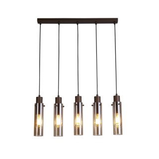 Suspension bar 5L Metal Moka avec verre fumé ambré, E27 Testube max 5X60w Long 68cm Haut 1m20 SWEDEN II