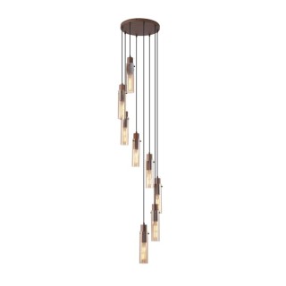 Suspension Plaf Rond 8L Metal Moka avec verre fumé ambré, E27 Testube max 8X60w Rond Diam 35cm Haut 3m SWEDEN II