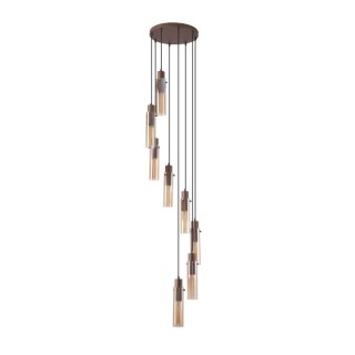 Suspension Plaf Rond 8L Metal Moka avec verre fumé ambré, E27 Testube max 8X60w Rond Diam 35cm Haut 3m SWEDEN II