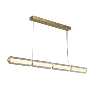 Suspension barre Led integre Metal laiton satiné, acrylique opale et verre clair, 24w 3000 lumens 3000k 3 niveaux intensité par 