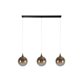 Suspension Barre led integre 3Lt metal noir et doré avec verre teinté et ambré 13w 1268 lumens 3000k Long 68cm Haut 1m50 ALCHEMY