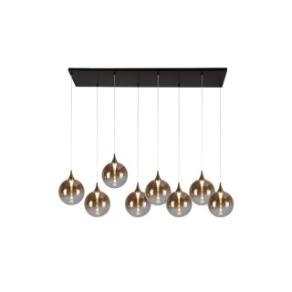 Suspension Plaf led integre 8Lt metal noir et doré avec verre teinté et ambré 29w 3095 lumens 3000k Long 107cm Haut 1m50 ALCHEMY