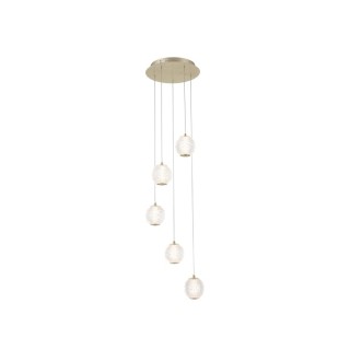 Multi Drop Suspension Rond - Metal laiton satiné Boule diffuseur acrylique clair 21w 1699 lumens 3000k ALLURE 5Lt LED