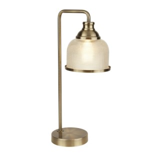 Lampe à poser Metal laiton antique, verre prismatique amplificateur Holophane E27 60w Haut 45cm BISTRO II -