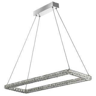 Suspension Rectangulaire metal chrome Cristal clair Led 37w 1501 lumens 3000k Lg 80cm Larg 32cm CLOVER