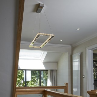 Suspension Rectangulaire metal chrome Cristal clair Led 37w 1501 lumens 3000k Lg 80cm Larg 32cm CLOVER