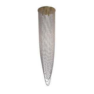 Plafonnier lustre metal laiton satine et cristal clair, GU10 10x50w max, Diam 60cm Haut 2m50 SWOOP 10Lt