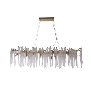 Lustre 10L Métal Doré mat, goutte de verre G9 10x33w Max CL1 Lg 117cm haut 1m50 HERITAGE