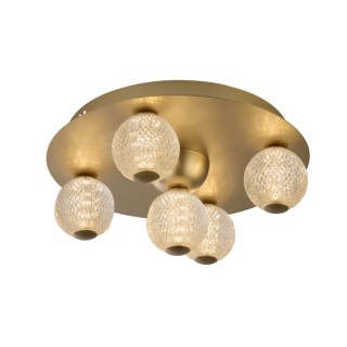 Plafonnier Rond Metal Doré 5 boules Acryliques optiques 21w 1828 lumens 3000k Diam 33cm ASTEROID 5LT LED