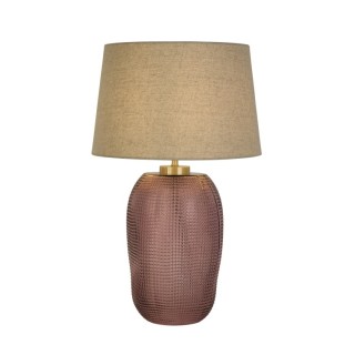 Lampe à poser Verre recyclé rose granule, laiton satine, abat jour Lin naturel E27 60w max Haut 53cm Diam 33cm AMETHYST