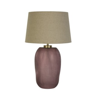 Lampe à poser Verre recyclé rose granule, laiton satine, abat jour Lin naturel E27 60w max Haut 53cm Diam 33cm AMETHYST