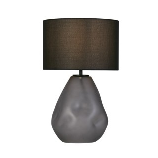 Lampe à poser pied verre noir martelé, douille noir, abatjour Lin Noir E27 max 60w Haut 45cm Diam 28cm DEVON