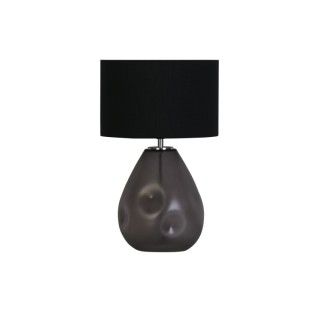 Lampe à poser pied verre noir martelé, douille noir, abatjour Lin Noir E27 max 60w Haut 45cm Diam 28cm DEVON