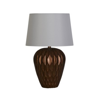 Lampe à poser Résine Bronze, Abatjour tissu lin naturel blanc E27 max 40w Haut 58cm Diam 40cm ROSETTA 1LT