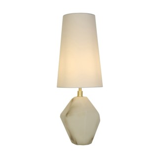 Lampe à poser pied Résine Blanc effet marbre, métal laiton satine, abatjour tissu blanc E27 max 60w Haut 56cm Diam 20cm APEX