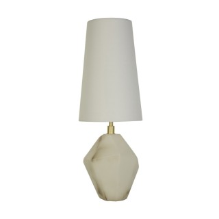 Lampe à poser pied Résine Blanc effet marbre, métal laiton satine, abatjour tissu blanc E27 max 60w Haut 56cm Diam 20cm APEX