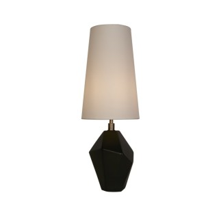 Lampe à poser pied Résine Noir effet marbre, métal laiton antique, abatjour tissu blanc E27 max 60w Haut 56cm Diam 20cm APEX