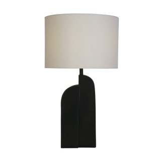 Lampe à poser pied Résine Noir Mat, abatjour lin blanc E27 max 60w Haut 65cm Diam 38cm PERTH