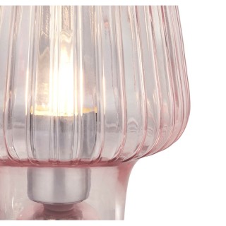 Lampe à poser  Base pied verre strié Rose, douille metal argent satiné E27 max 60w Haut 21cm Diam 18cm ARIA