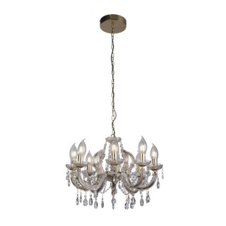 UTAH 8LT Suspension outdoor metal doré, Cristal clair E14 8x1.5w CLI IP65 Diam 60cm Haut 1m50