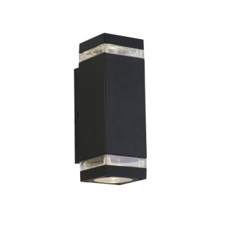 Applique forme Rectangle metal Noir, diffuseur transparent GU10 max 2x10w Haut 24cm Larg 8cm HOUSTON EXTERIEUR 2LT