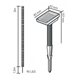 Ruban Led BOA 3 m RGB SOLAIRE et 1,5m cable- 8 programmes - 30 Lumens - IP44 CALI