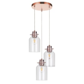 Suspension en Métal Cuivré et Verre Transparent ,3xE27 Max.60W,ALESSANDRO,1760333