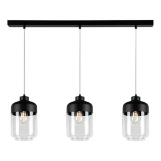 Suspension en Métal Noir et Verre Noir-Transparent ,3xE27 Max.60W,AMARETTO,15790304