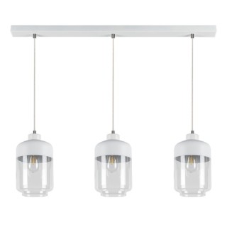 Suspension en Métal Blanc et Verre Blanc-Transparent ,3xE27 Max.60W,AMARETTO,15800302