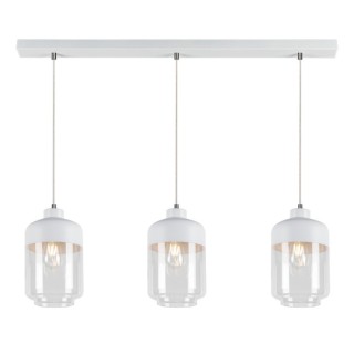 Suspension en Métal Blanc et Verre Blanc-Transparent ,3xE27 Max.60W,AMARETTO,15800302