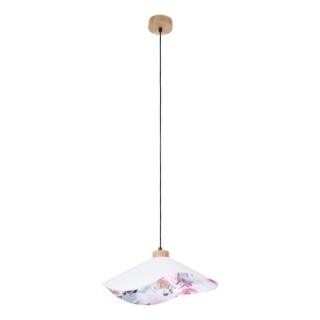 Suspension en Bois de Chêne Huilé et Tissu Gris-Multicolore ,1xE27 Max.40W,HATTU FLORAL,1614719174