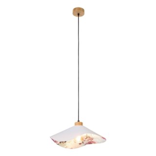 Suspension en Bois de Chêne Huilé et Tissu Gris-Multicolore ,1xE27 Max.40W,HATTU FLORAL,1614719174