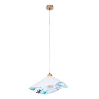 Suspension en Bois de Chêne Huilé et Tissu Blanc-Multicolore ,1xE27 Max.40W,HATTU,1615619174