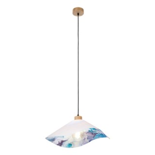 Suspension en Bois de Chêne Huilé et Tissu Blanc-Multicolore ,1xE27 Max.40W,HATTU,1615619174