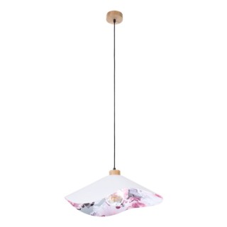 Suspension en Bois de Chêne Huilé et Tissu Gris-Multicolore ,1xE27 Max.40W,HATTU FLORAL,1615719174