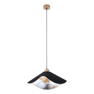 Suspension en Bois de Chêne Huilé et Tissu Noir-Multicolore ,1xE27 Max.40W,HATTU,1615819174