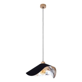 Suspension en Bois de Chêne Huilé et Tissu Noir-Multicolore ,1xE27 Max.40W,HATTU,1615819174