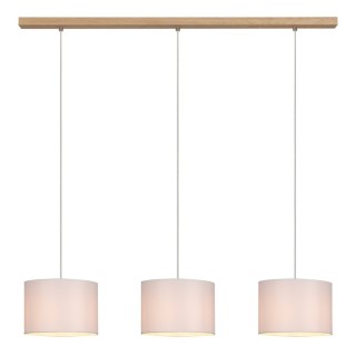 Suspension en Bois de Chêne Huilé et Tissu Blanc ,3xE27 Max.40W,DOVE,16380374